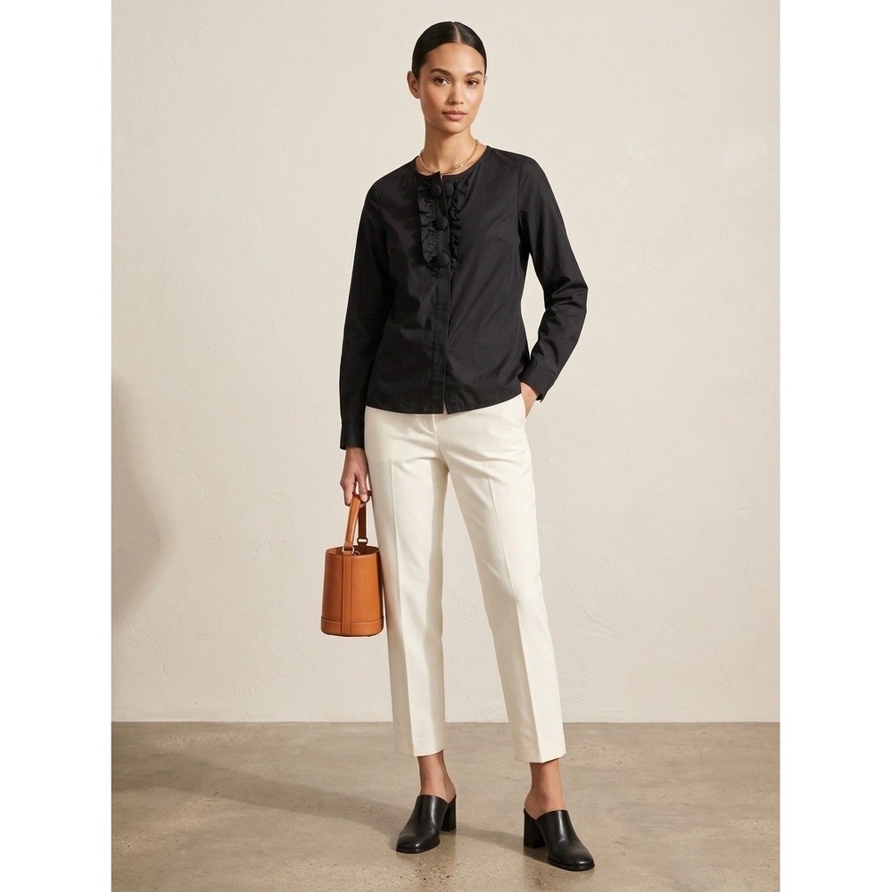 J.Crew Womens Black Ruffle Front Button Blouse 100% Cotton Top 90828 Size 2